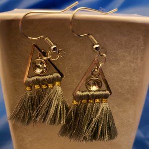 Handmade Earring little gray tassels w diamonds